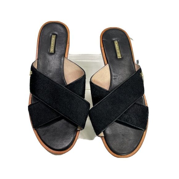 Louise et Cie Adalla Sandals Black Cow Hair Fur Size 9 B Slip On Rubber Soles - Picture 5 of 14